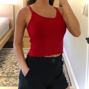 NWT Y2K Red Smocked Crop Tank Top Cherry Lettuce Edge
